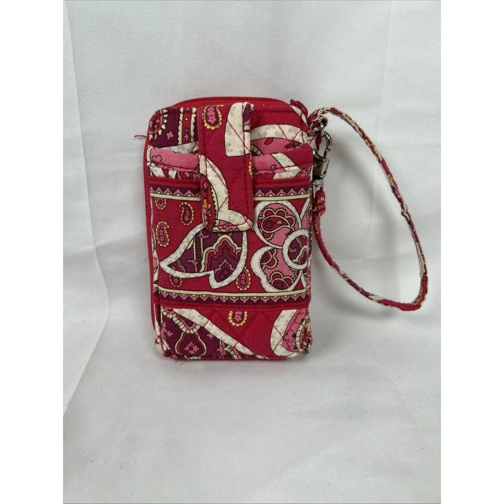 Vera Bradley Zip Around Wristlet Wallet Phone Red Rosy Posies Paisley 6